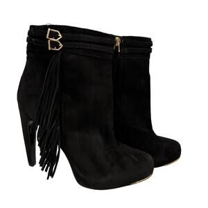 Sam Edelman Black Leather Keegan Fringe Stiletto Heel Booties Size 8.5